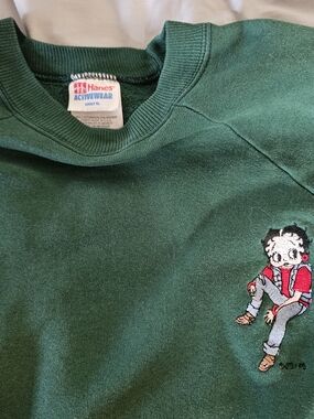 Vintage Betty Boop Embroidered Crew Neck Green Size XL